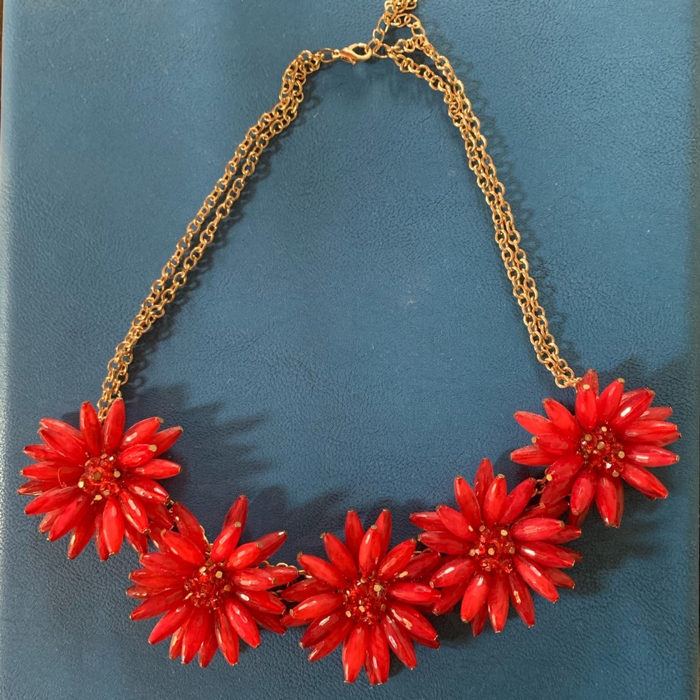 Chunky red and gold floral statement necklace